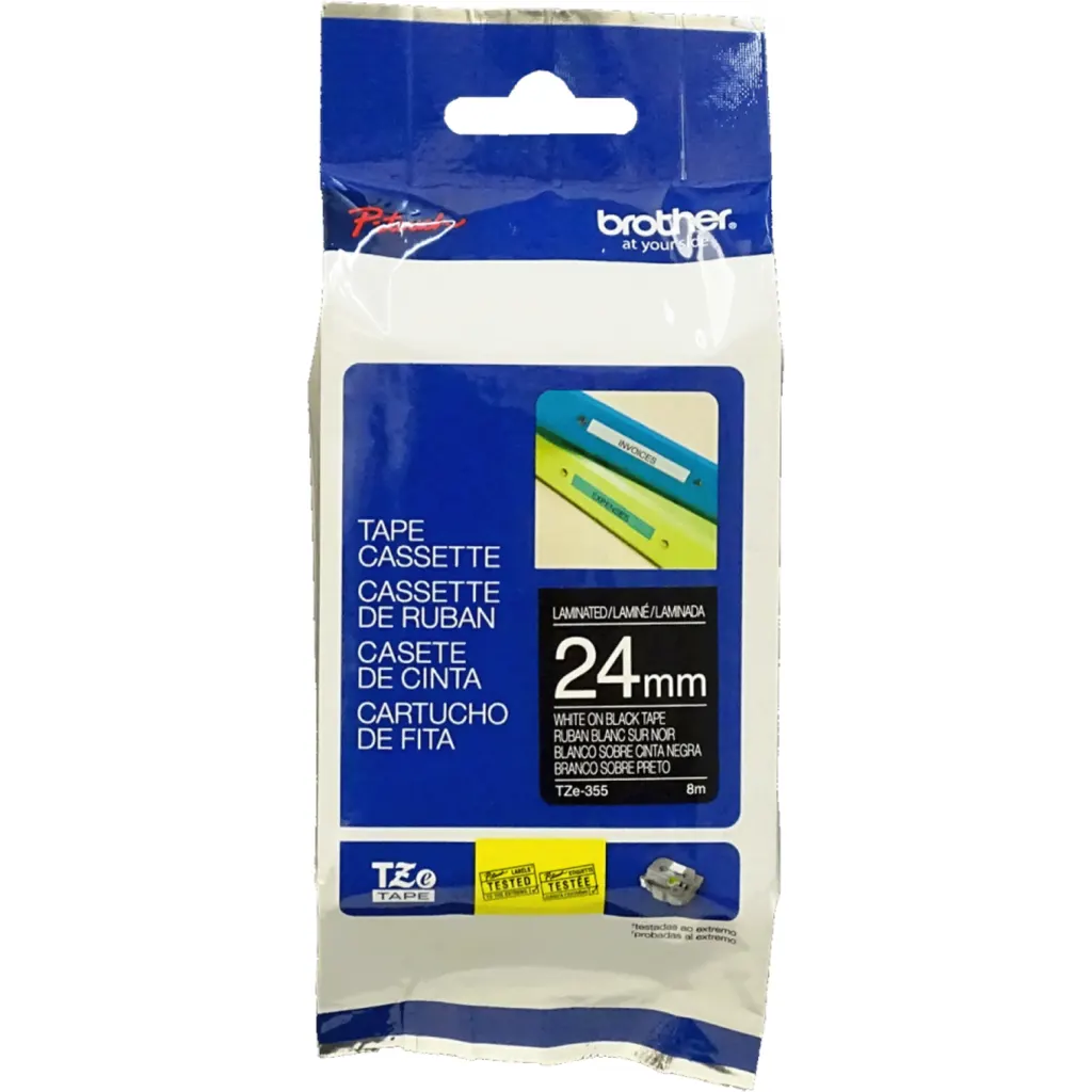 CINTA BROTHER TZE-355 24mm white on black F/PT2700