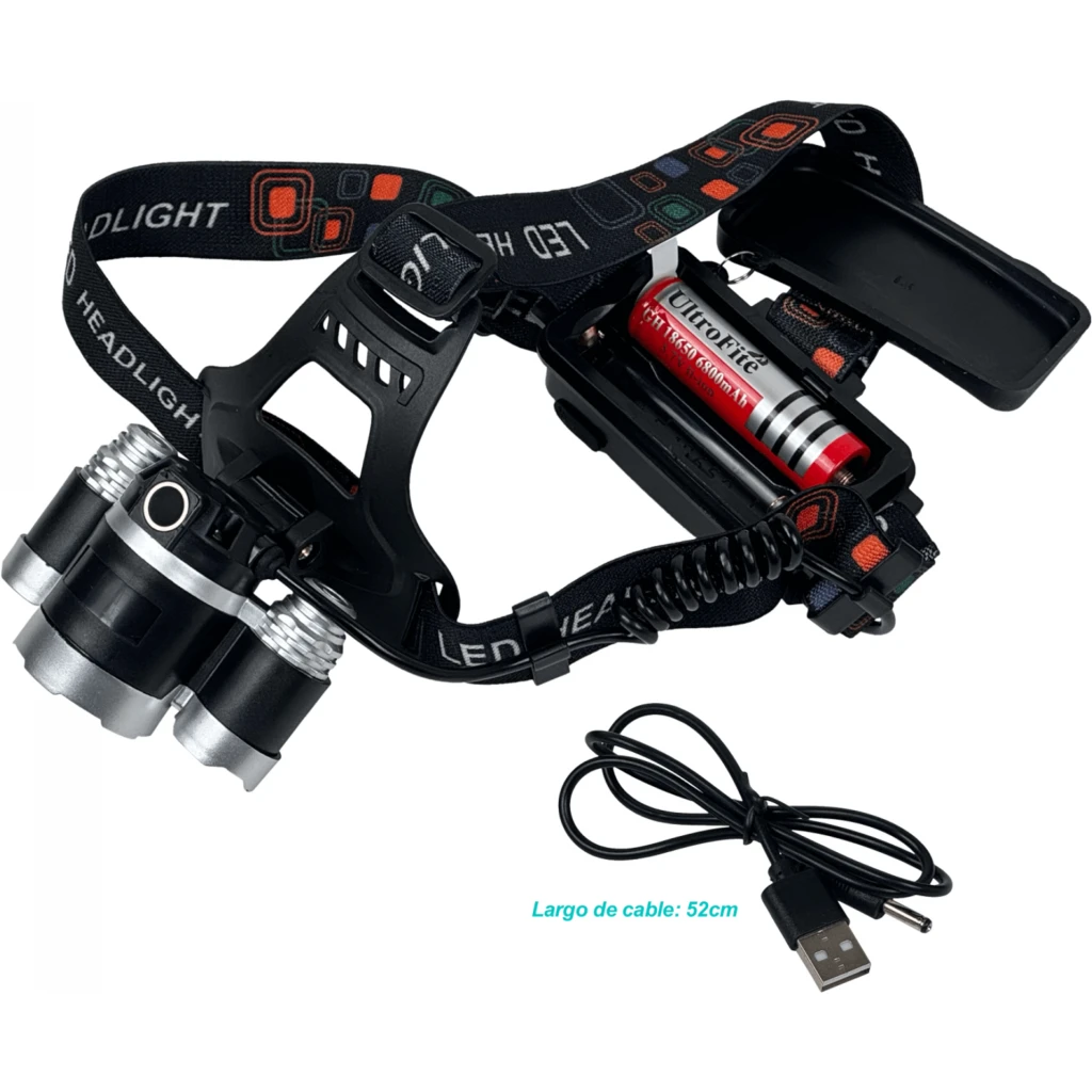 Imagen 4 de Linterna 3-LED Cintillo p/Cabeza pila interna de Litio Recargable 