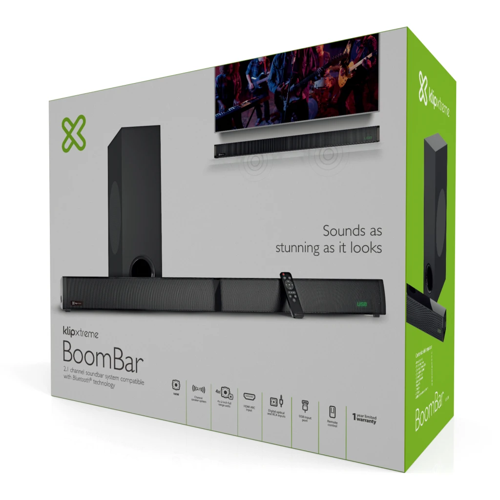 Imagen 4 de Parlantes Soundbar KlipX KSB-230, 2.1ch 160W BT HDMI OPT AUX USB Color Negro