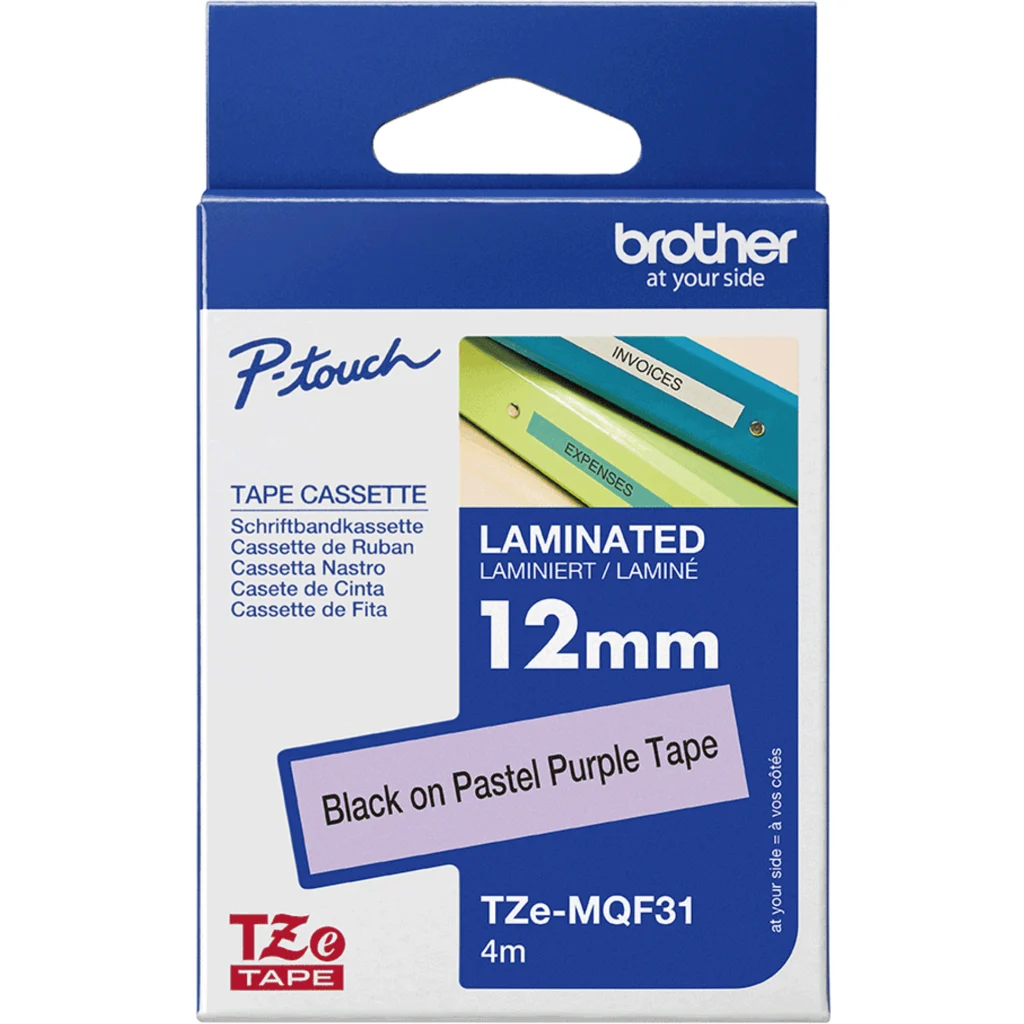 Imagen 3 de Cinta Brother TZEMQF31 12mm X 8m Laminada Negro sobre Púrpura pastel 