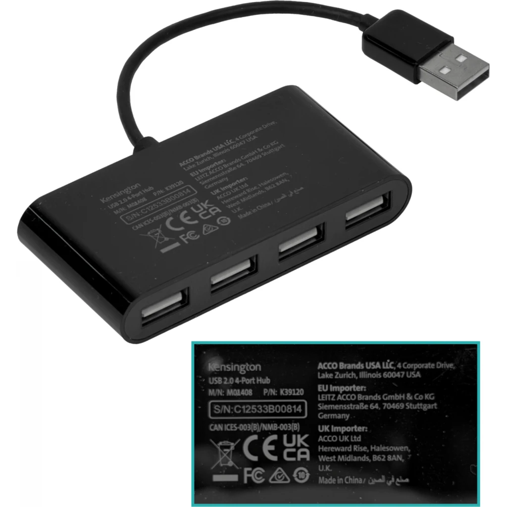 Imagen 3 de KENSINGTON Hub 4-USB2.0 no permite fuente de poder cable-10cm K39120WW