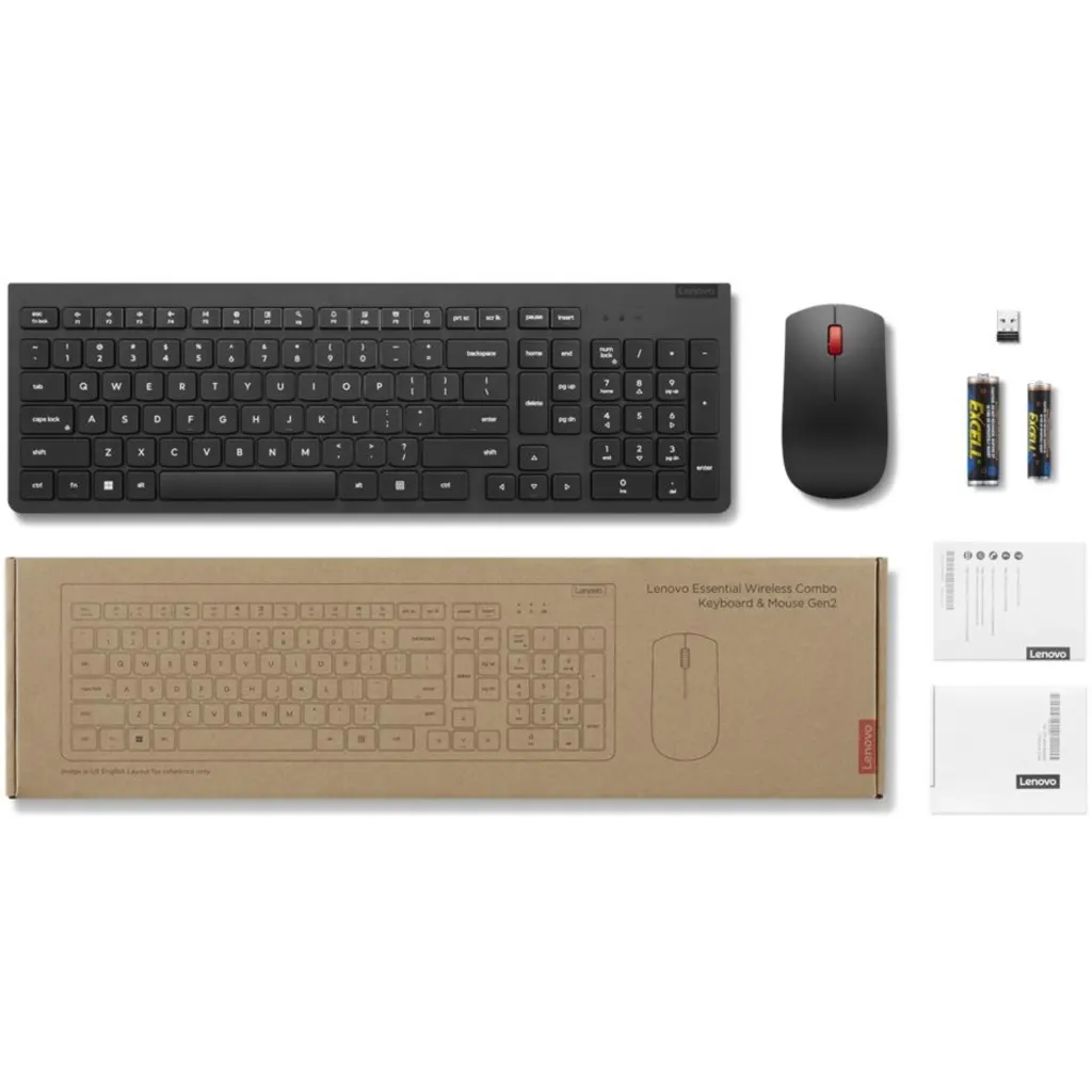 Kit Teclado Mouse Inalámbrico Lenovo Essential Gen2, LA Español 2,4Ghz USB Negro