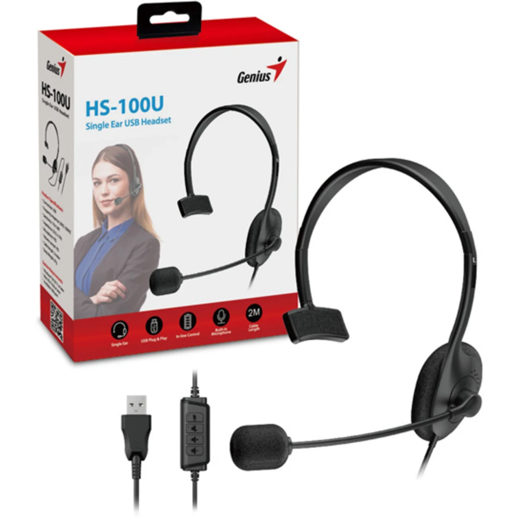 Imagen 1 de GENIUS HEADSET SINGLE USB CABLE 2MT-HS-100U