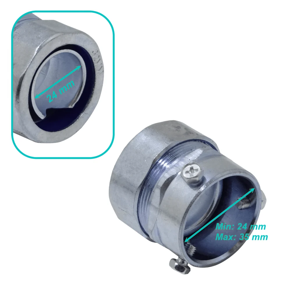 Imagen 1 de 32mm Union EMT a Flexible Conduit Adaptador Metalico 24-35mm a 24mm