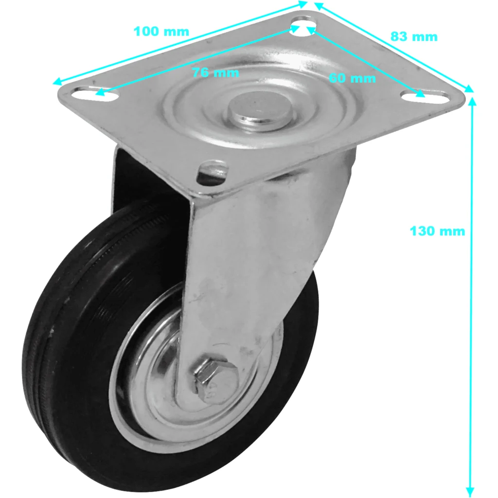 Rueda 4-pulgadas Giratoria Negra Soporta-80kg 84x100x130mm