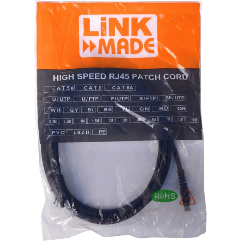 Imagen 1 de Cable de Red Linkmade Cat6 LSZH Inyectado 3mts Negro