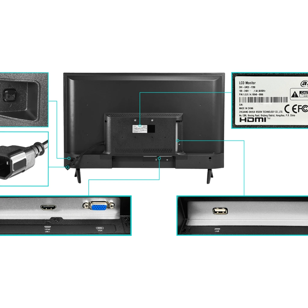 Imagen 4 de DAHUA Monitor 32-Pulgadas Full HD HDMI VGA USB 1920x1080 100-240Vac