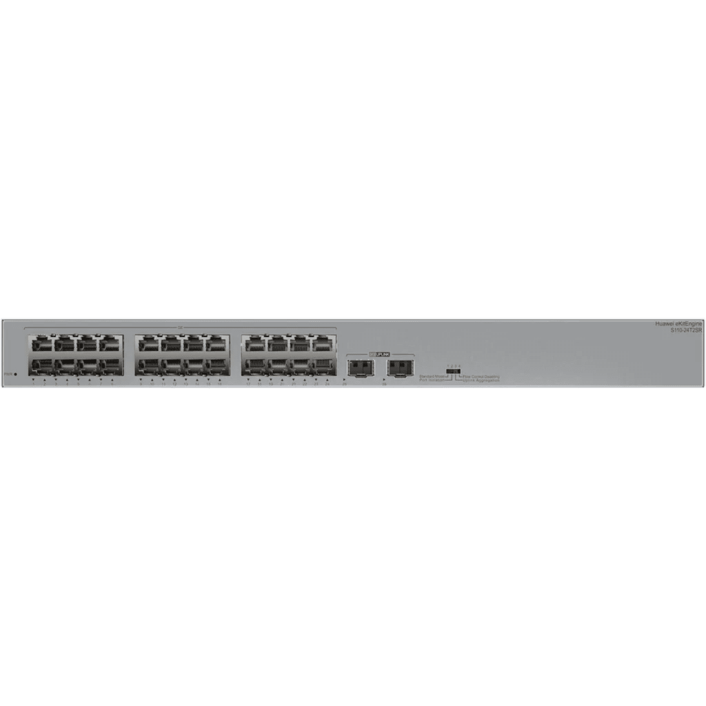 S110-24T2SR. Switch Huawei eKit 24 puertos 10/100/1000Base-T 2 Puertos 1GE SFP capacidad de conmutación de 52 Gbit/s capacidad de reenvió de paquetes de 38.69 Mpps