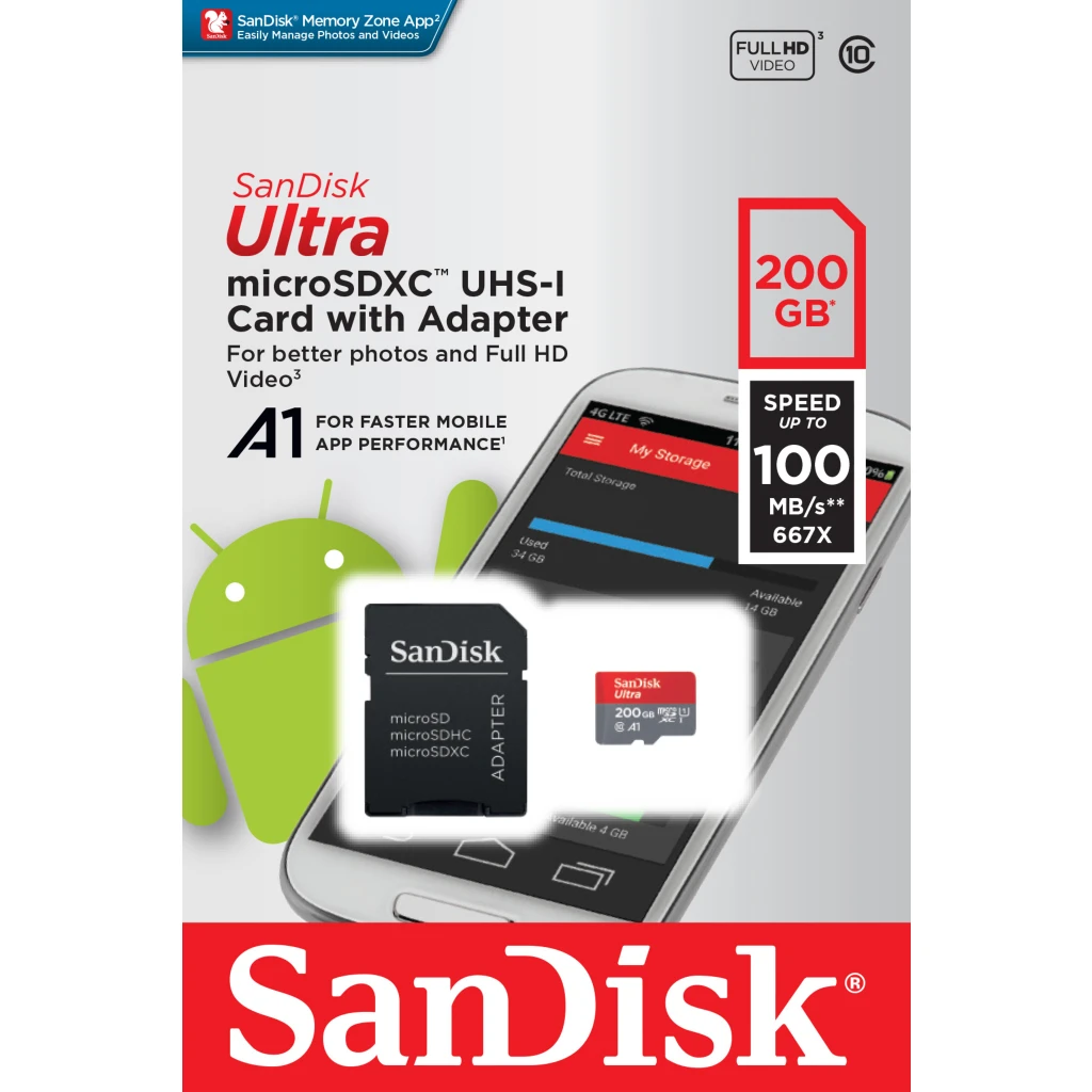 Imagen 2 de Memoria MicroSDXC 200GB SanDisk Ultra UHS-I CL10 U1 Lectura 100Mb/s con Adapt.