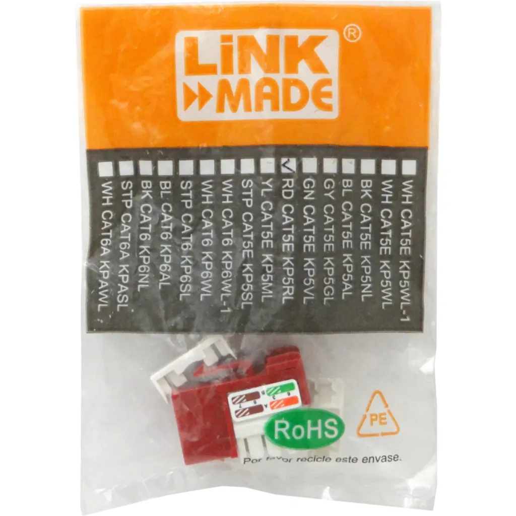 Imagen 2 de LINKMADE Rojo Cat5E U/UTP Punchable Keystone Conector Hembra RJ45