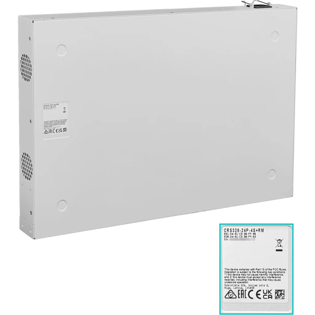 Imagen 3 de Switch MikroTik CRS328-24P-4S+RM 4 SFP+10GG 24-1000 PoE RS232-RJ45 Layer3 RackL5