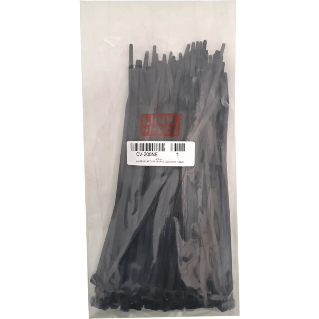 Amarras Plásticas 4.6*203mm Nylon Exterior-UV 100 Unidades ColorNegro - LINKMADE