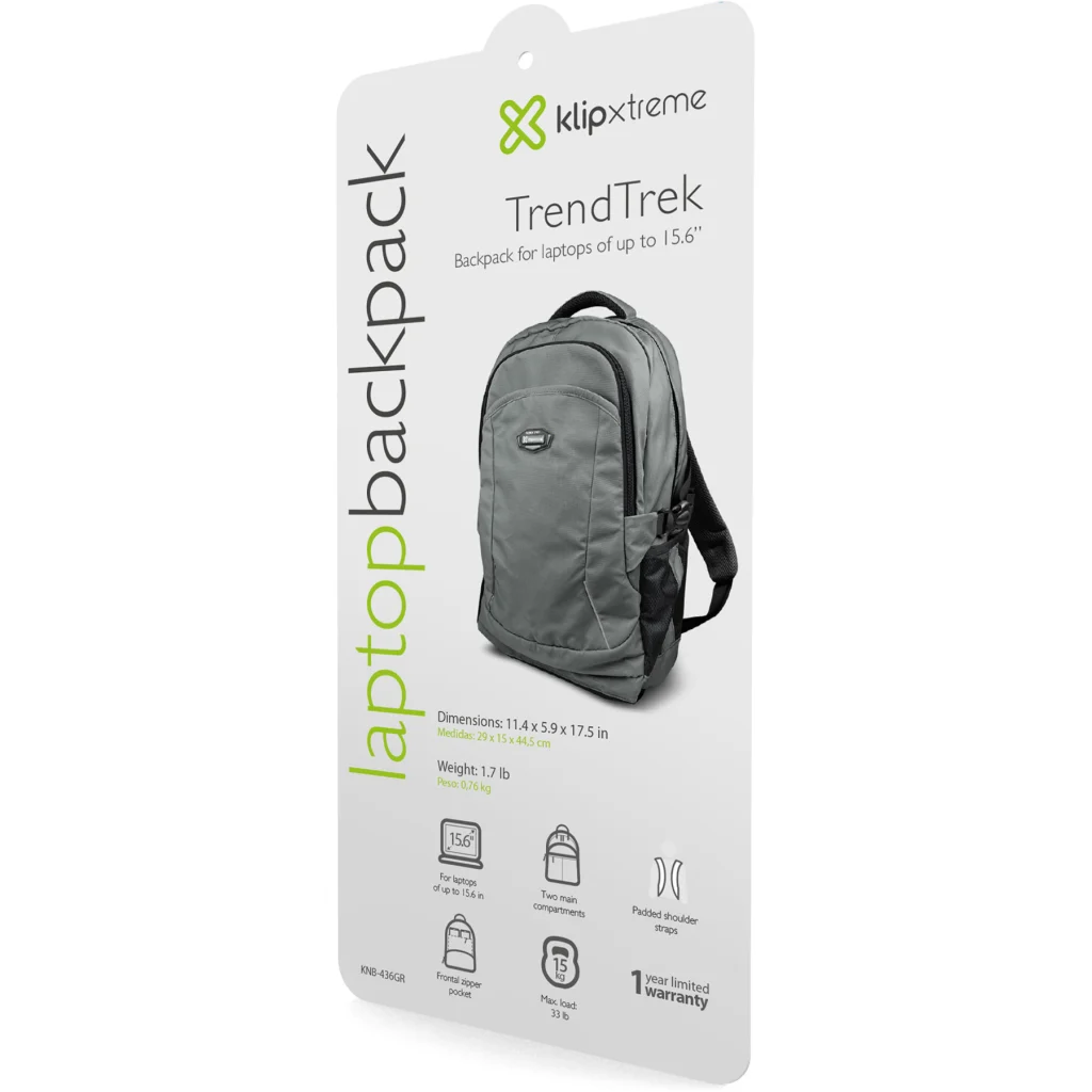 Imagen 3 de Mochila KlipX TrendTrek para Notebook 15.6" Polyester Repelente agua Color Gris