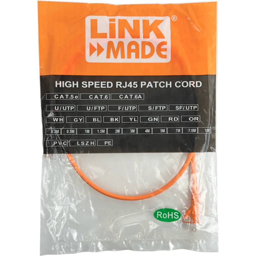 Imagen 2 de LINKMADE 1MT CAT5E NARANJO LSZH CABLE PATCH INYECTADO MULTIFILAR