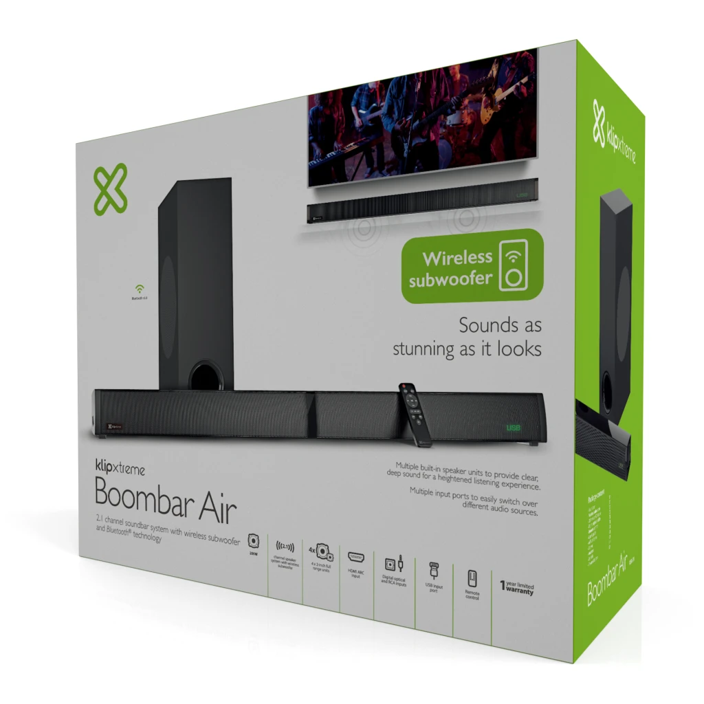 Imagen 5 de Parlantes Soundbar KlipX KSB-301, 2.1ch 200W Subwoofer Bluetoth HDMI Ópt Aux USB