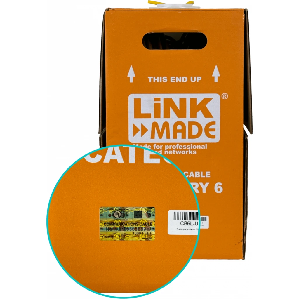 Imagen 1 de Cable Linkmade CAT6 UTP Unifilar Cobre Caja 305 MT Color Amarillo