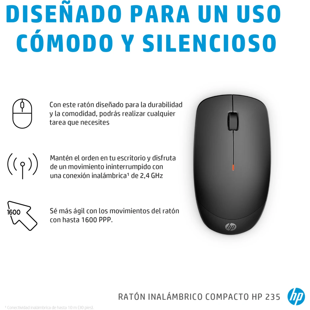 Imagen 4 de Mouse Inalámbrico HP 235, Slim Óptico 1600dpi 3 Botones USB Negro