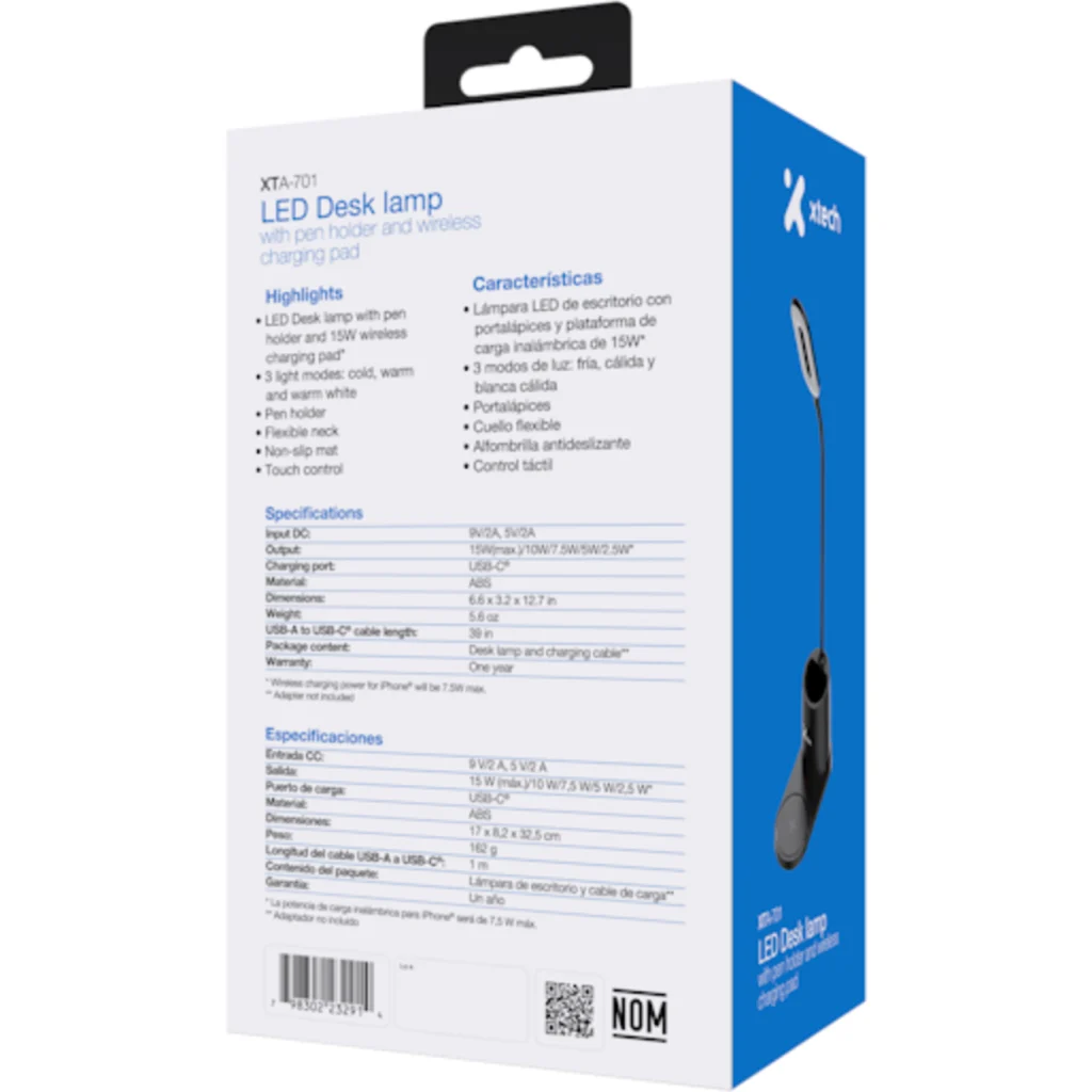 Imagen 9 de Lámpara LED de escritor XTech XTA-701, con portalápices y base de carga inalámbr