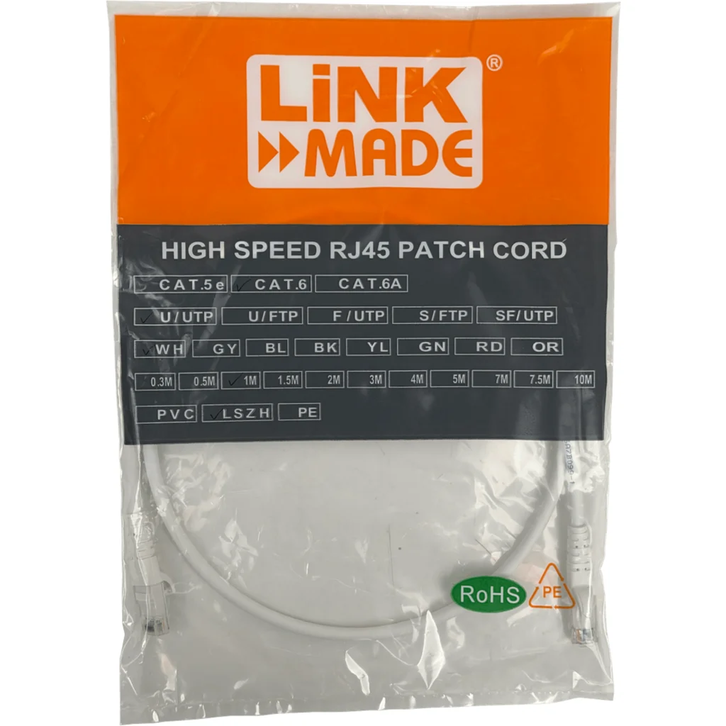 Imagen 1 de Cable de Red Linkmade Cat6 U/UTP LSZH Inyectado Multifilar 1mt BLANCO