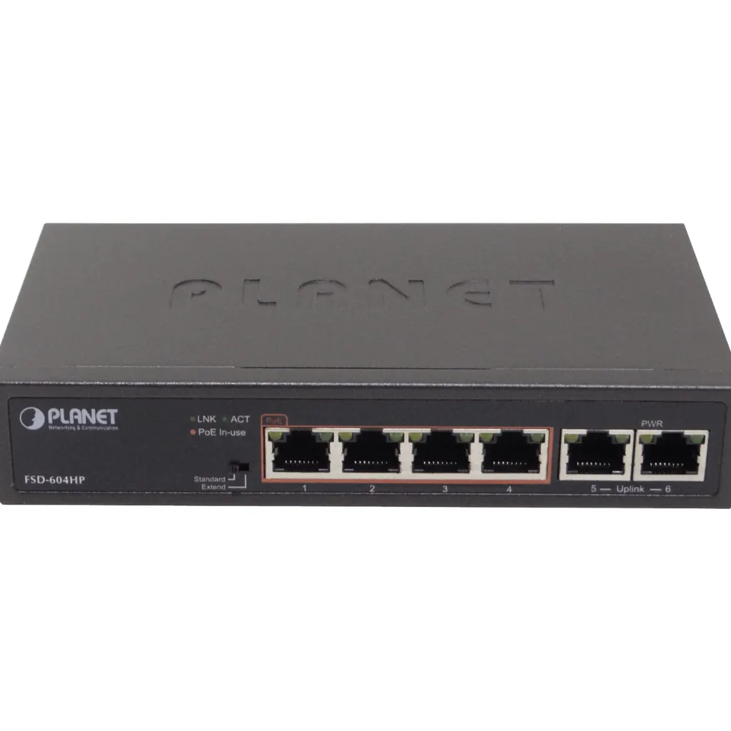 Imagen 3 de PLANET 6-100(4-PoE+af/at) Extend-250mt 60W-tot Switch no-Admin no-Rack