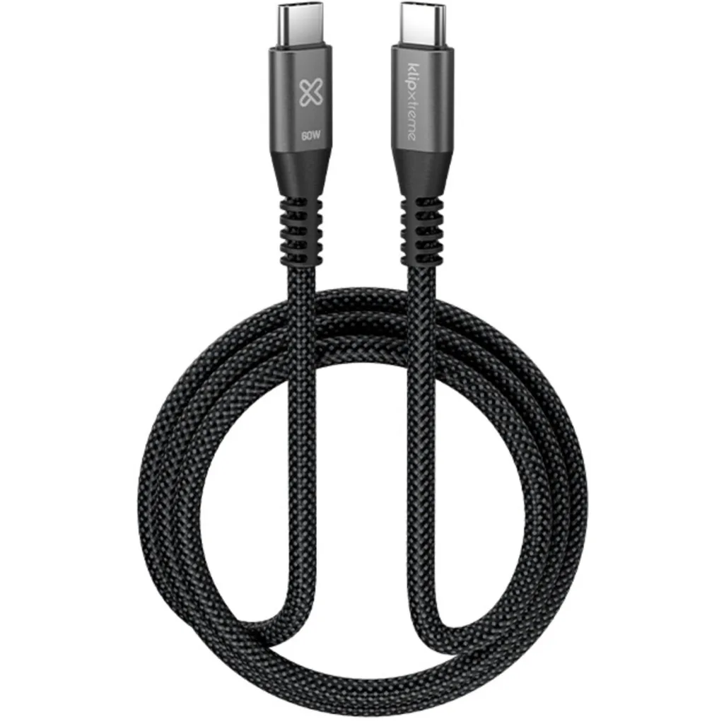 Klip Xtreme - USB cable - 24 pin USB-C - 1 m - Black - 60W Braided Fast charging