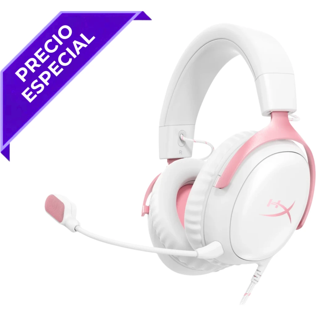 Audífonos Gamer Alámbricos HyperX Cloud III USB C/A 3.5mm DTS Blanco/Rosa