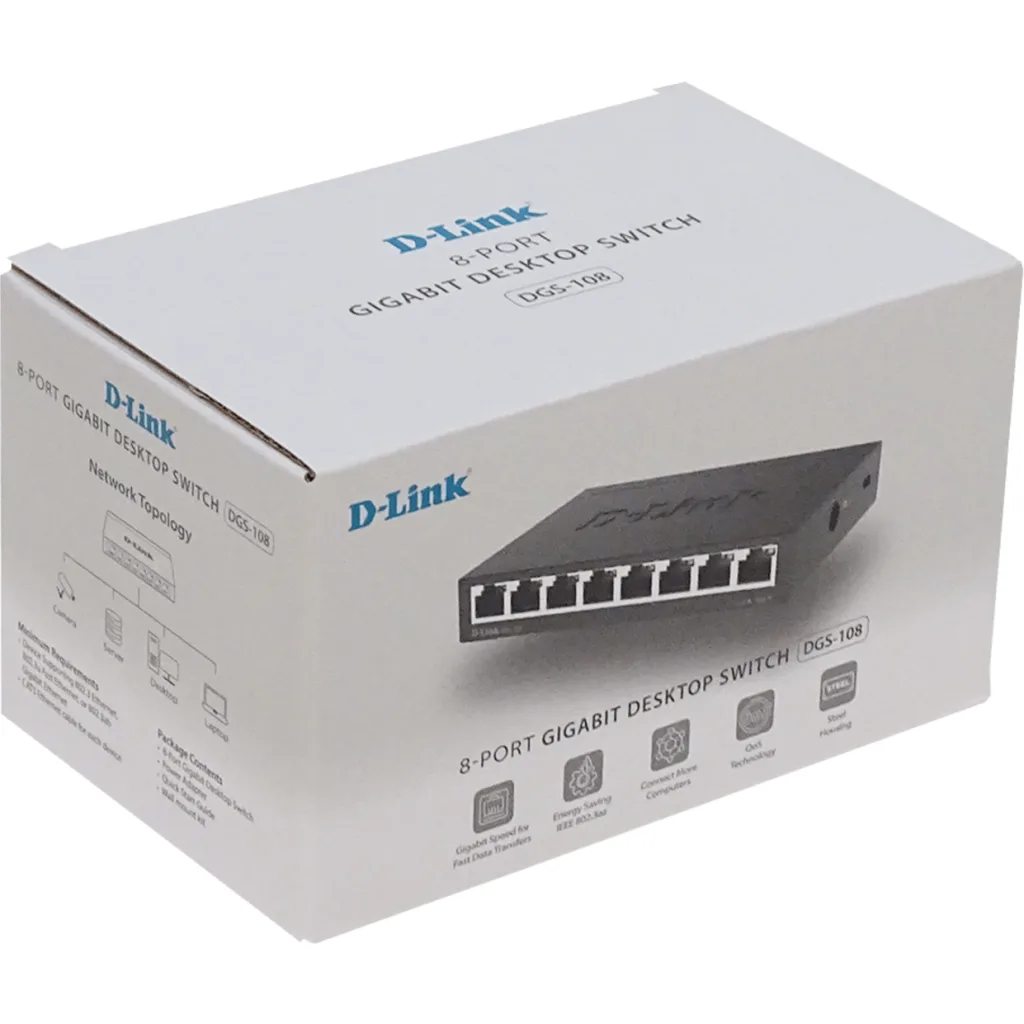Imagen 2 de Switch D-link DGS-108, 8 Puertos 10/100/1000 16 Gb/s, Gigabit Plug&Play