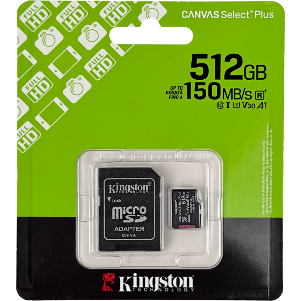 Imagen 2 de KINGSTON 512GB MicroSD c/Adaptador-SD 150mb/s Class10 UHS-I U3 V30