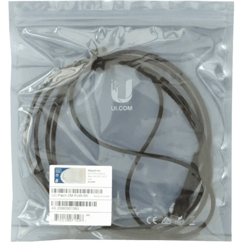 Imagen 2 de UBIQUITI Negro 2mt Cable Cat6 RJ45 200cm U-Cable-Patch-2M-RJ45-BK