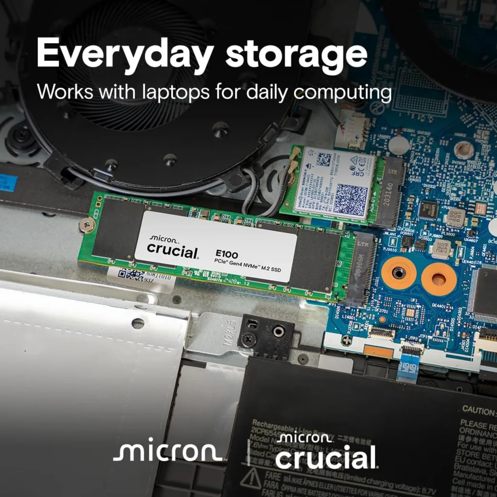 Imagen 4 de Unidad SSD Crucial E100 2TB M.2 22*80 NVMe PCIe Gen4*4 Lect 5000Mbs Esc4500Mbps