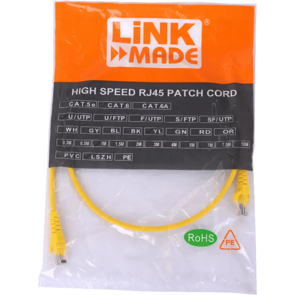 LINKMADE 1MT CAT6 AMARILLO CABLE PATCH INYECTADO MULTIFILAR
