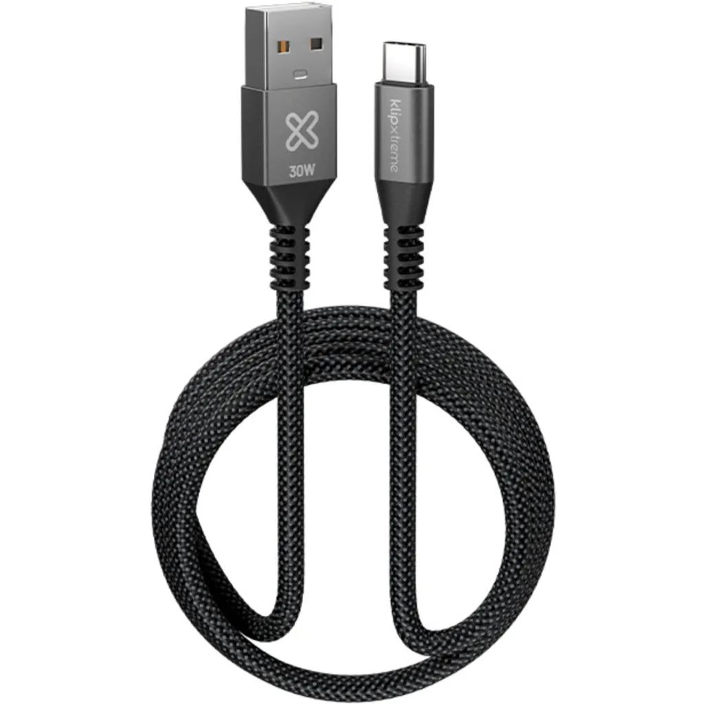 Klip Xtreme - USB cable - 24 pin USB-C - 9 pin USB Type A - 1.8 m - Black - 30W Braided Fast charging