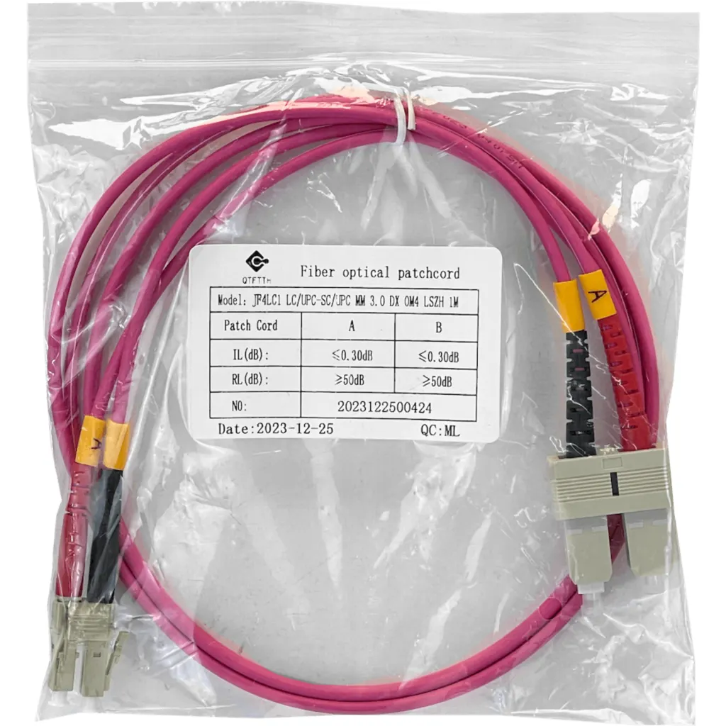 Imagen 1 de LSZH 1mt LC-SC OM4 MultiModo MM Duplex Jumper Fibra 50/125um 3,0mm
