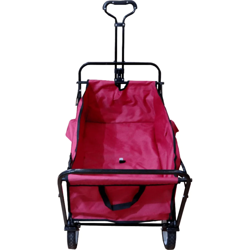 Imagen 1 de Carro Arrastre Manual Metal Tela-Rojo Plegable 4-Ruedas 70kg