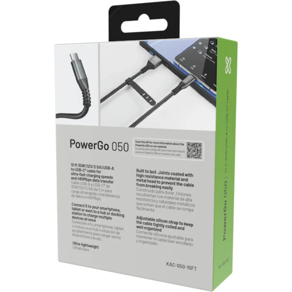 Imagen 10 de Klip Xtreme - USB cable - 24 pin USB-C - 9 pin USB Type A - 3 m - Black - 30W Braided Fast charging