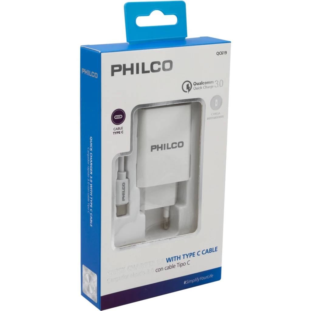 Imagen 2 de CARG. DE PARED QC3.0 USB-A C/CABLE TIPO C QC619 BLANCO