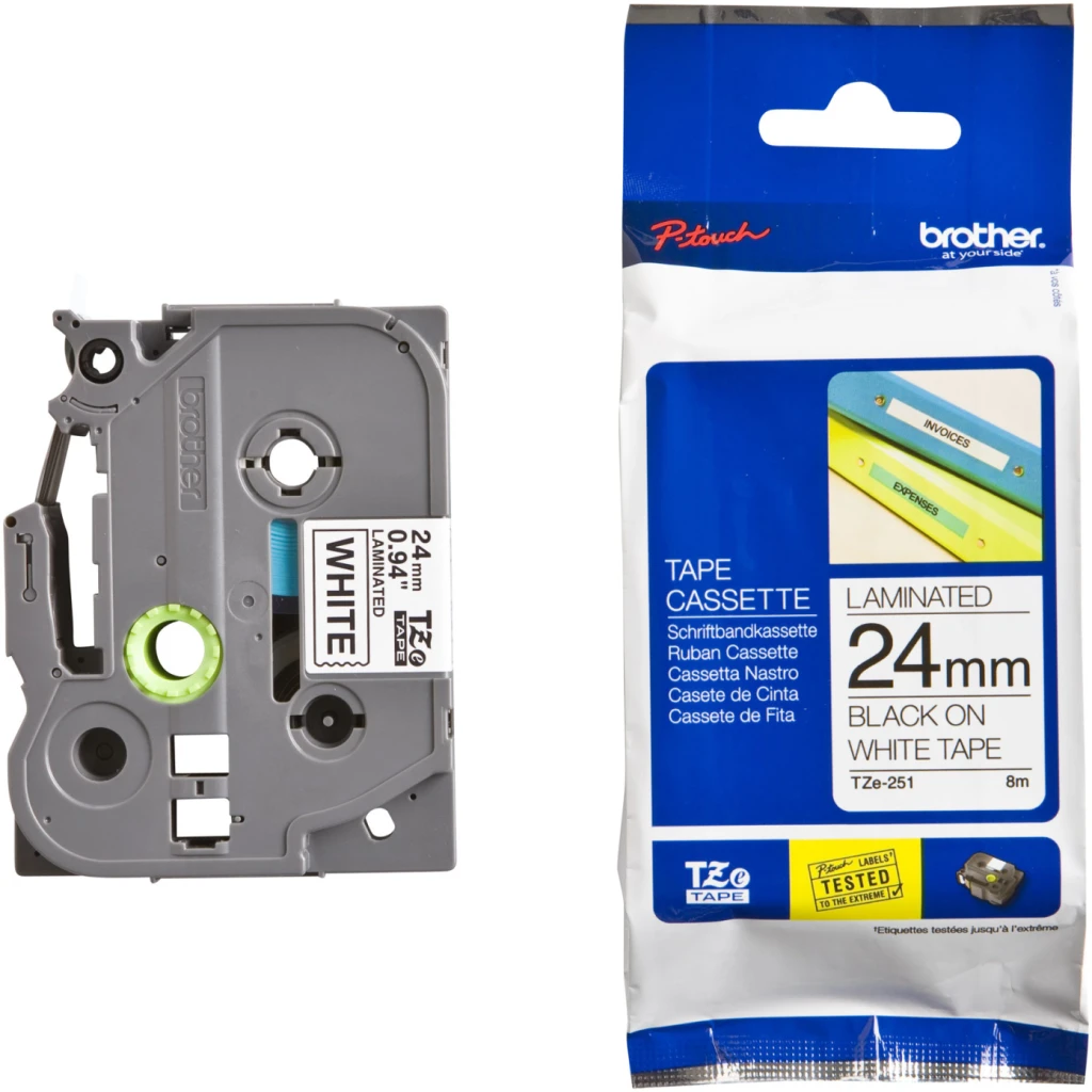 Imagen 3 de Cinta Rotuladora Brother TZE-251 Negro sobre Blanco 24mm 8MTS PT-2730VP PT9700PC