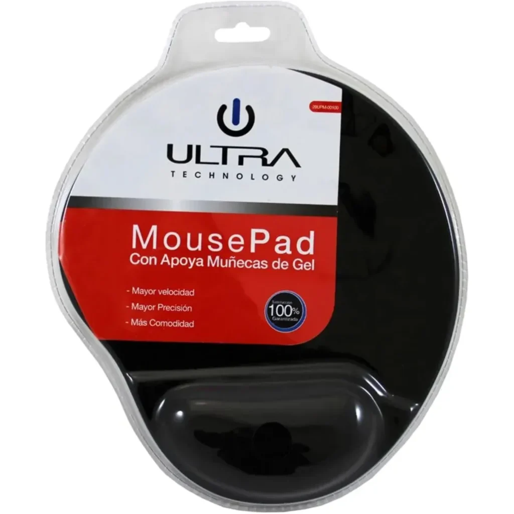Mouse Pad Ultra con Gel Apoya Muñeca Color Negro Material Goma/Gel