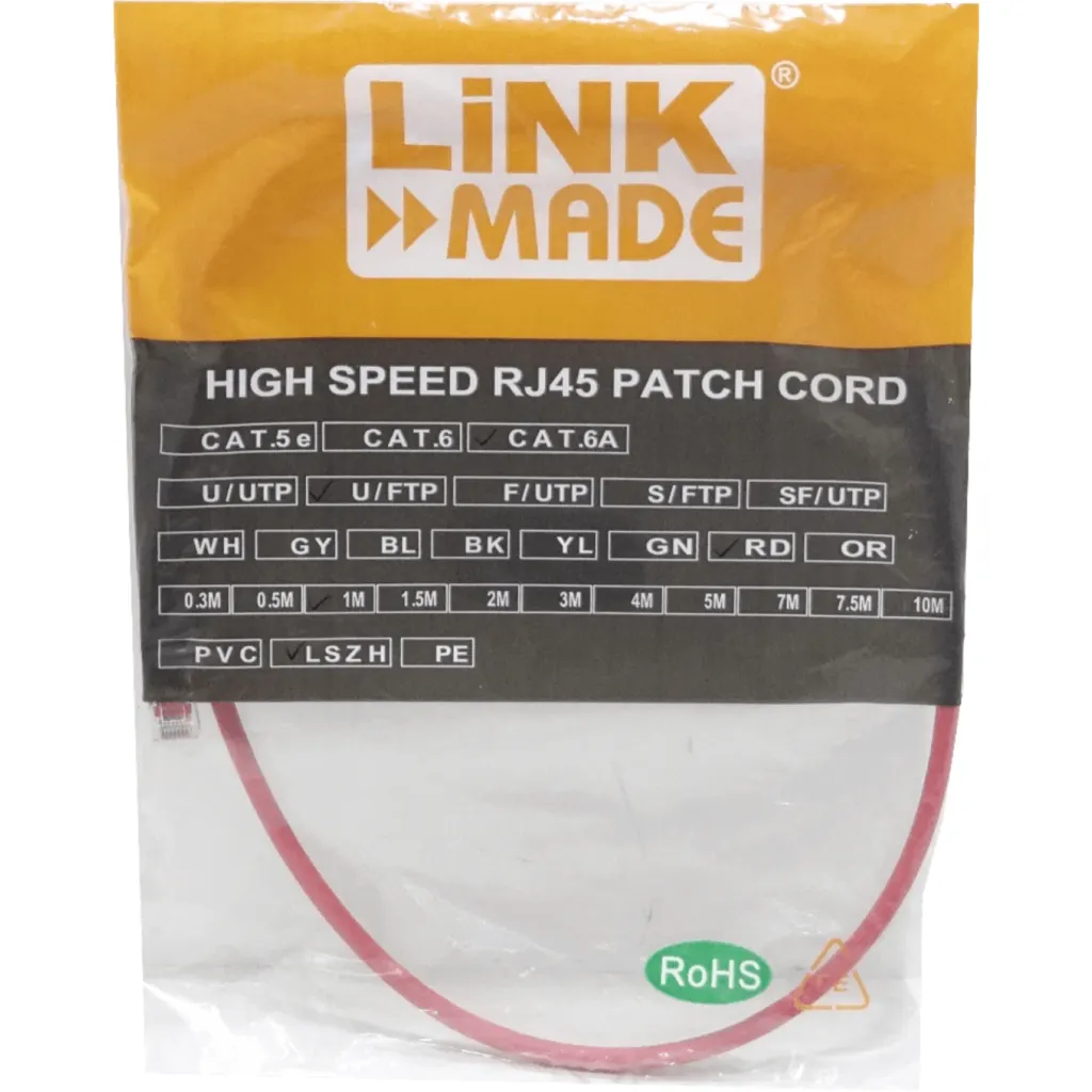 LINKMADE 1mt Cat6a U/FTP Rojo LSZH Cable Patch Inyectado Multifilar