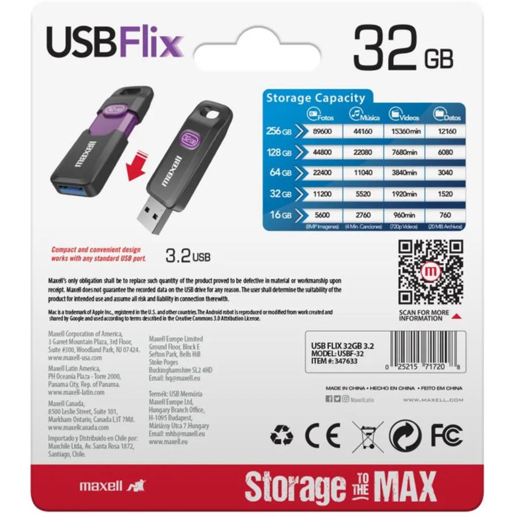 Imagen 3 de Pendrive 32GB Maxell FLIX32GB, USB-A 3.2 Color Negro/Morado