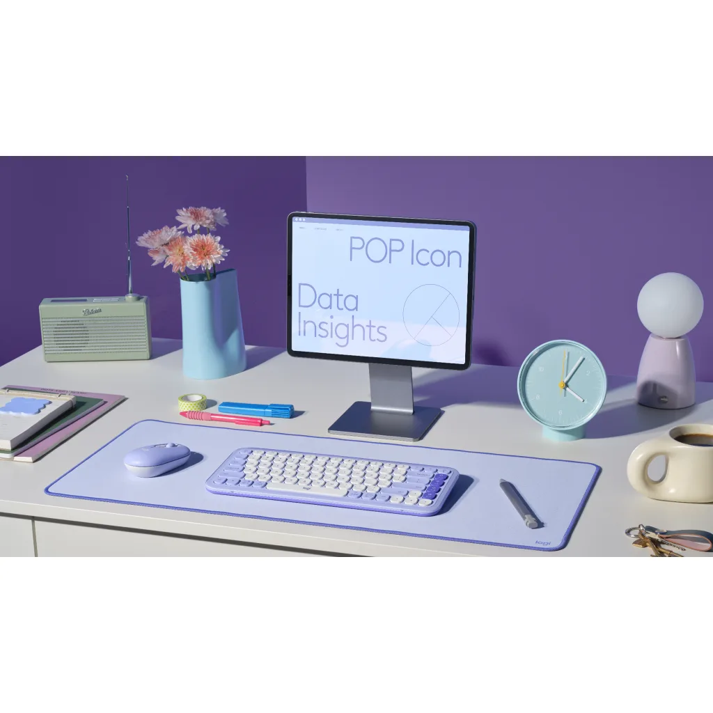 Imagen 5 de Kit Teclado Mouse Logitech Pop Icon Conectividad Inalámbrica BT Lila/Blanco
