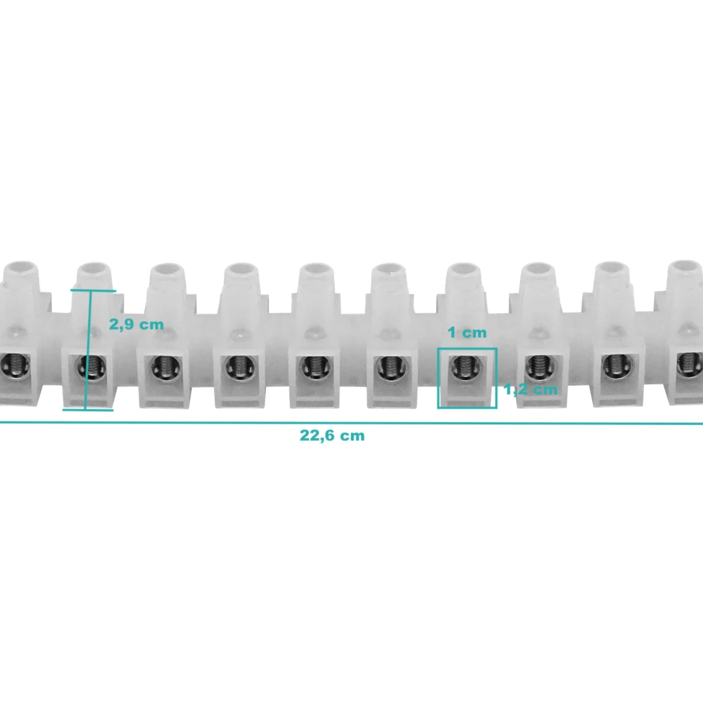 100-Ampere 21,2mm2 12-Pares Regleta-Tornillo 380V 100A-Max 226x35x29mm