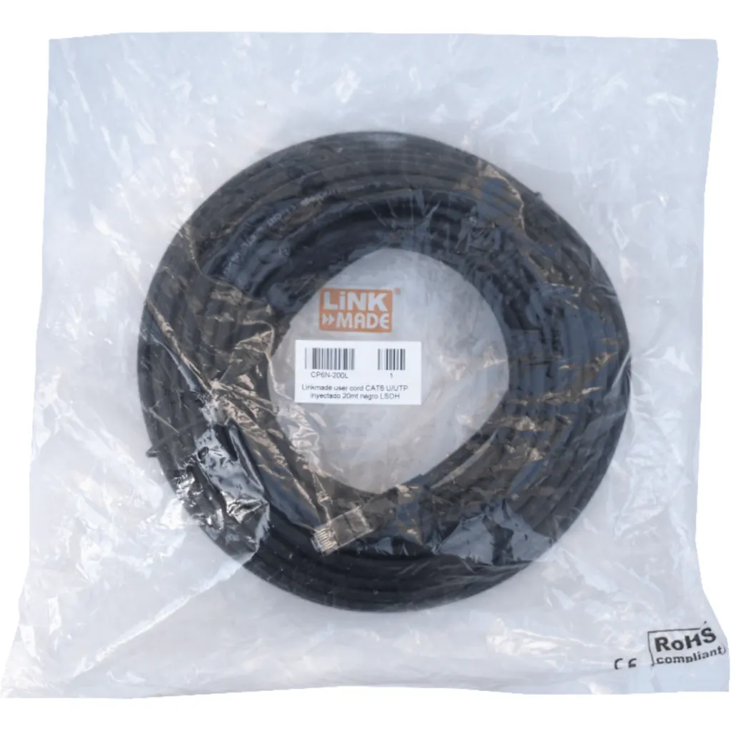 Imagen 1 de Cable de Red Linkmade CAT6 LSZH INYECTADO 20mts Color NEGRO
