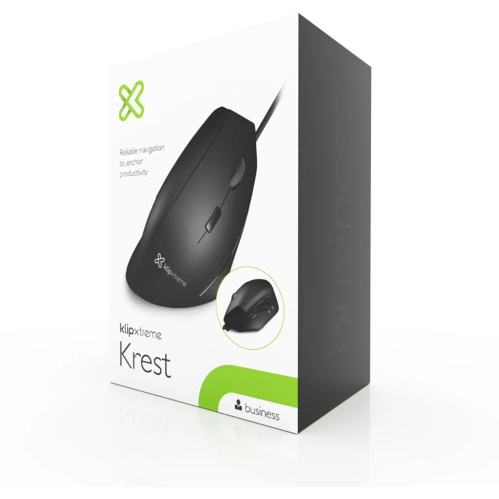 Imagen 4 de Mouse Ergonómico Alámbrico KlipX KMO-505 UltraErgo Óptico 1600dpi 6Btns USB Negr