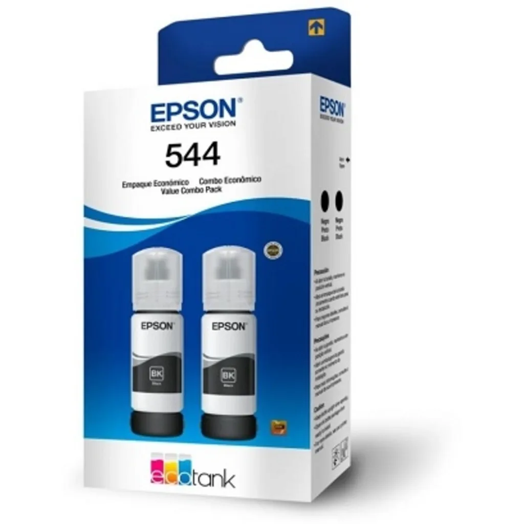 Pack 2x Botellas de Tinta Epson T544 Negro L1110 L3110 L3150 L5190 L31, 4500 Pág