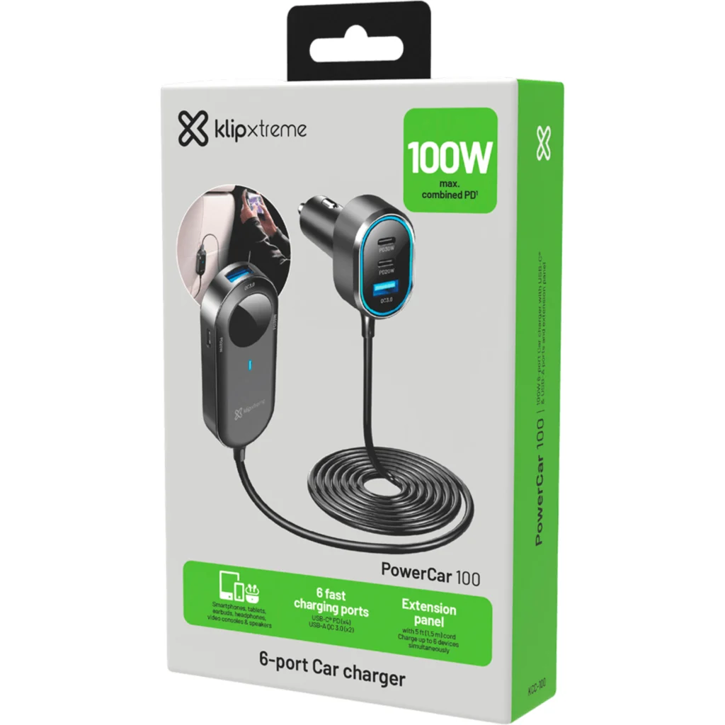Imagen 7 de Klip Xtreme KCC-100 - Car power adapter - 100 Watt - 4x 24pin USB-C / 2x 9pin USB-A - Cellular phone / Tablet - Car - Para Smartphones, tablets, small devices