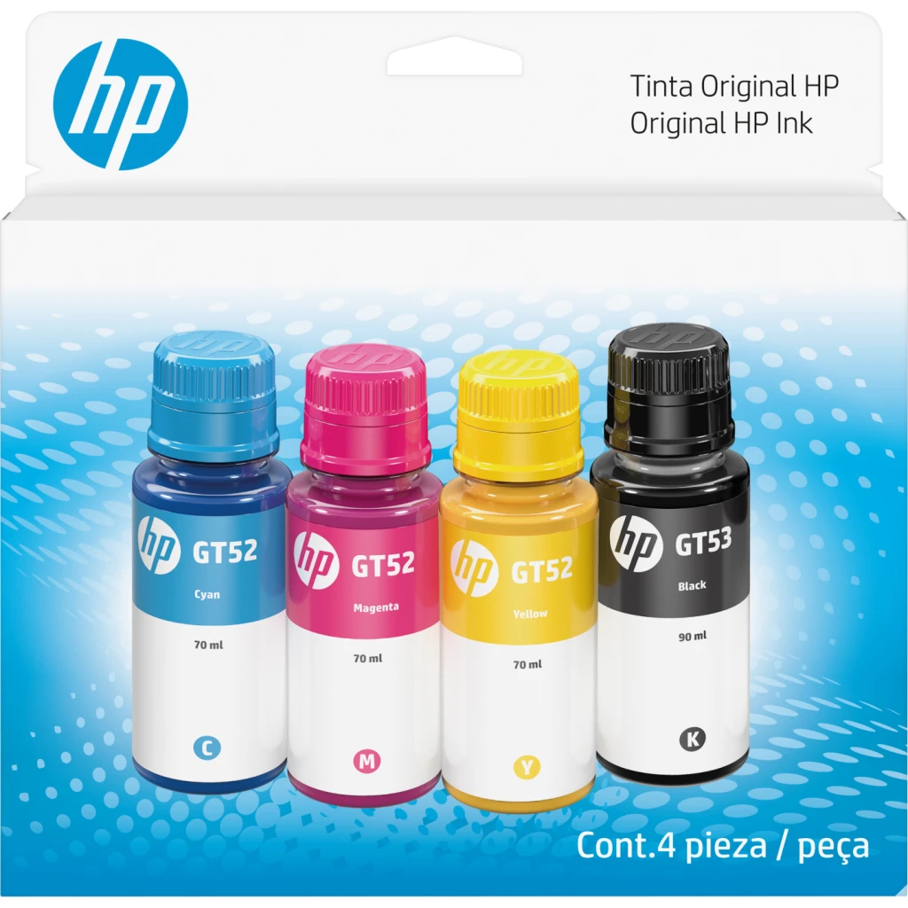 Pack 4x Botellas de Tinta HP GT53/GT52 Black/Cyan/Magenta/Yellow
