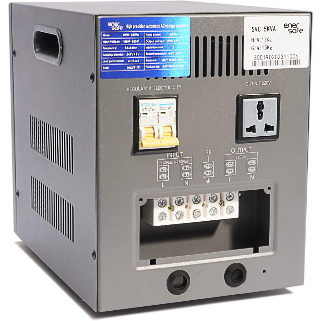 Estabilizador de Voltaje Monofasico (1:) Potencia 5000VA/4500W Factor Potencia 0,9 ·Función “Retardo de Encendido”(Time Delay)