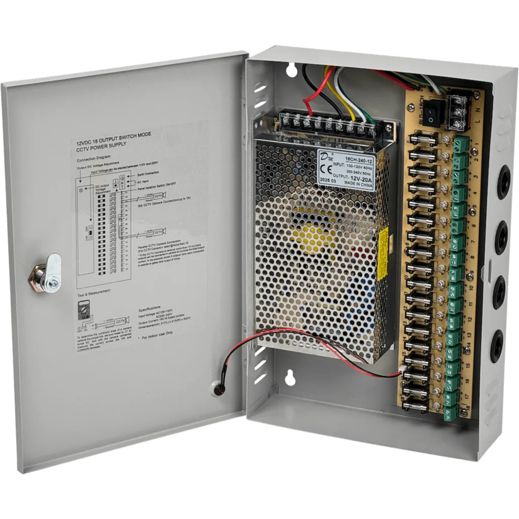 Imagen 2 de 240W 12VDC 20A 18-Salida Gabinete-llave Piloto 100-240VAC Fuente Poder