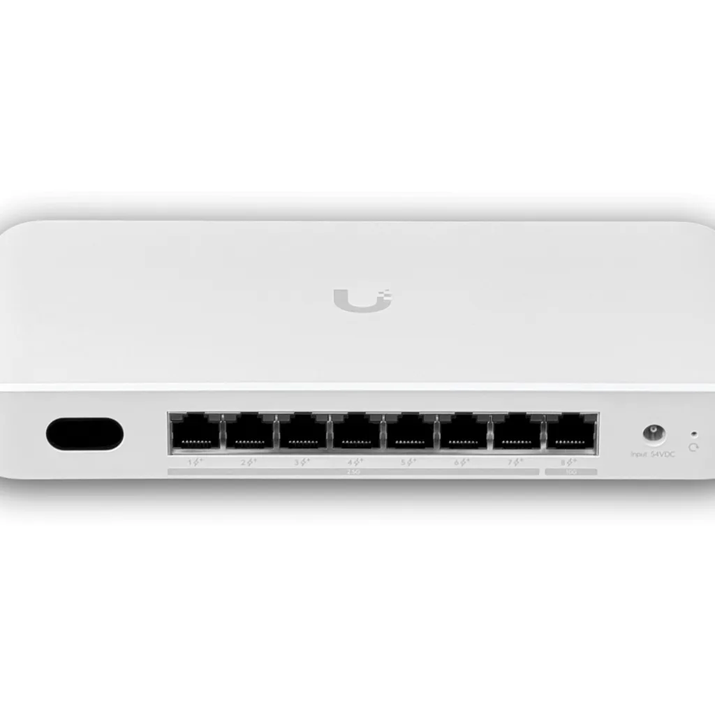 Imagen 1 de UniFi Bridge Switch 8Ports: (1)10GbE (7)2.5GbE PoE+ WiFi7 MIMO 2x2 (6/5GHz) 5.8/4.3Gbps 8dBi 23/26dBm Req: Cable Trebol-C5 modelo 1163